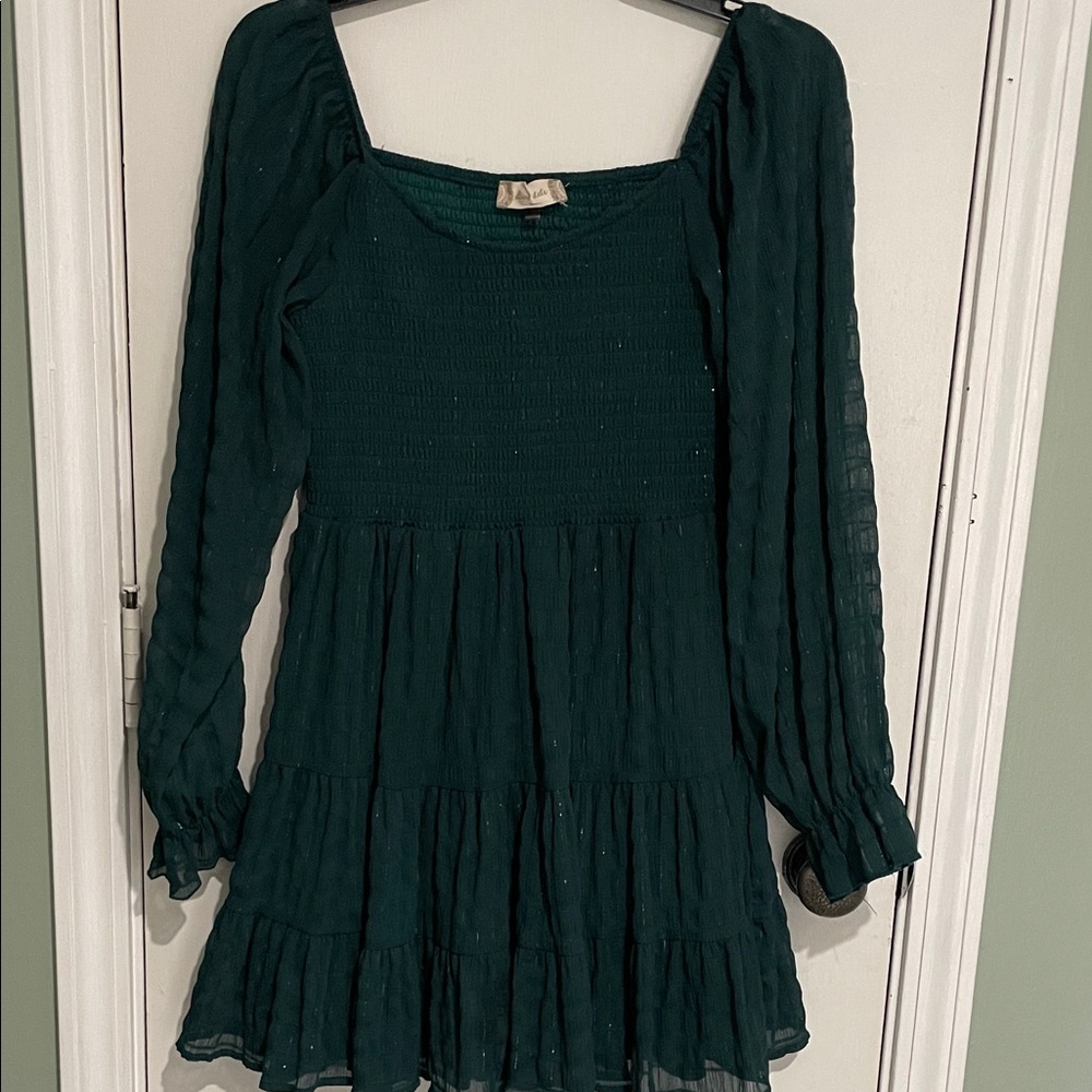 Altar'd State Teal sparkly Smocked Dress